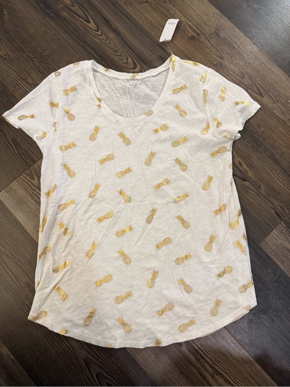 LOFT White Tee with Gold Pineapple Print Loft large